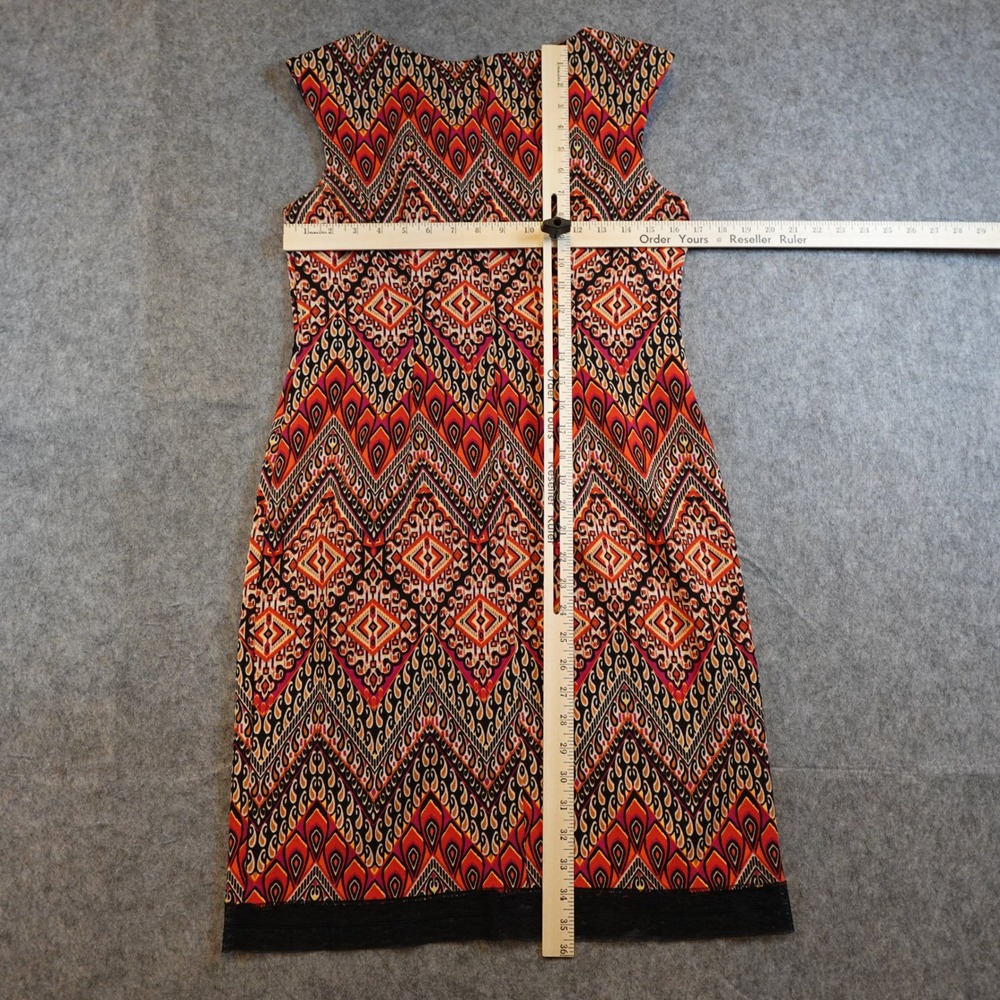 Alyx Dress Women 10 Petite Orange Red Geometric Tribal Print Lace Trim Sheath - Picture 6 of 9